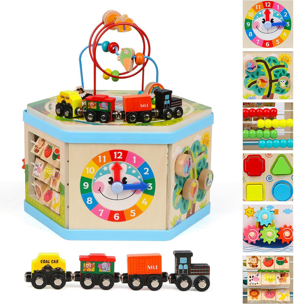 Wooden Activity Cube 9-in-1 Montessori Toys for 1+ Year Old Boys Girls