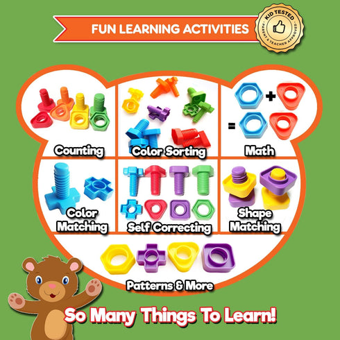 12 Jumbo Nuts and Bolts For Toddlers - Fine Motor Skills Rainbow Matching Game Montessori Toys For Toddlers & Toddler
