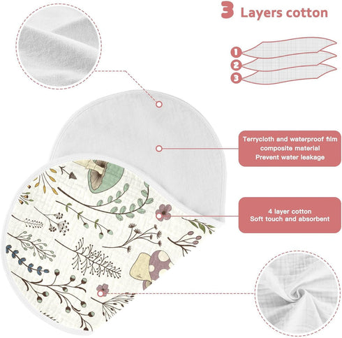 Moudou 4 Pack, Mushroom Muslin Baby Burp Cloths Super Absorbent Soft Cotton Burping Rags Feeding Bibs for Newborn Boys
