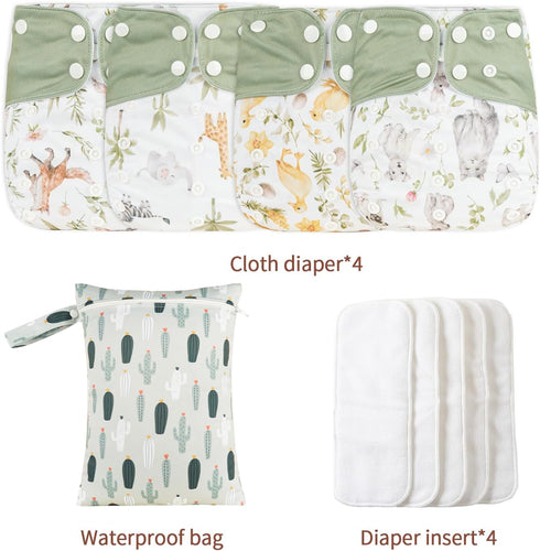 Happy Flute 9 Sets Girls(6-33 pounds,0-3 Bag+4Diapers 4Inserts (AD10) HappyFlute Newborn Baby Cloth Pocket Diapers