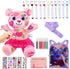 DRAWMYTOY 20 Backpack Set 3-6 Stuffed Animal Coloring Plush Toy Bear with Washable Markers Laser Holographic Road Trip