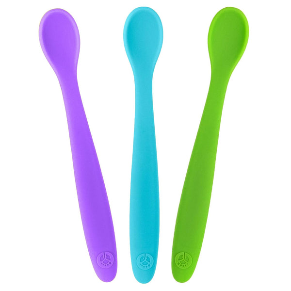 WeeSprout Silicone Baby Spoons, First Stage Infant Feeding Utensils with Soft-Tip, Set of 3