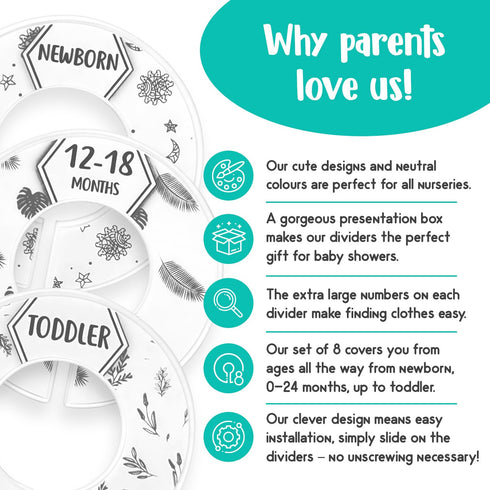 Eli with Love Baby Closet Dividers (Boho), Set of 8 Baby Clothes Dividers for Nursery Hangers