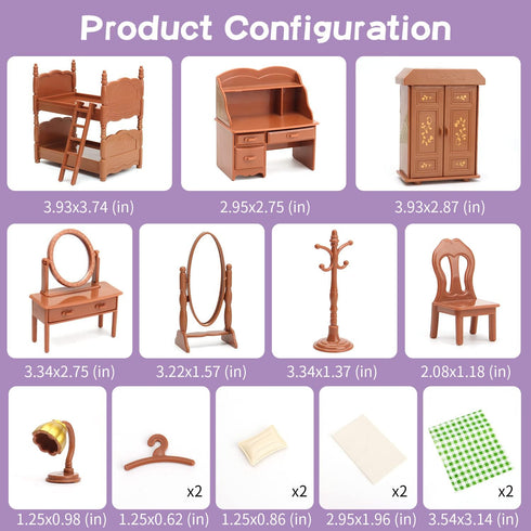 Dollhouse Furniture Set for Kids Toys Miniature Doll House Accessories Pretend Play Toys for Boys Girls & Toddlers Age 3+ with Bedroom