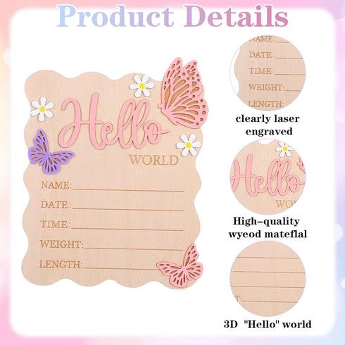 Josojoou Welcome Baby Sign, Hello World Newborn Sign, Pink Baby Name Announcement Mark, Butterfly Chrysanthemum Birth