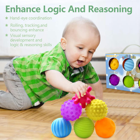 Baby Sensory Toy - Infant Squeeze Ball Texture Multi Massage Soft Balls Set, 6 Pieces