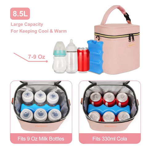 6 9 Pack Mancro Breastmilk Cooler Bag Fits Bottles Up to Ounce, Insulated Baby Bottle Bag Comes with ice and Shoulder