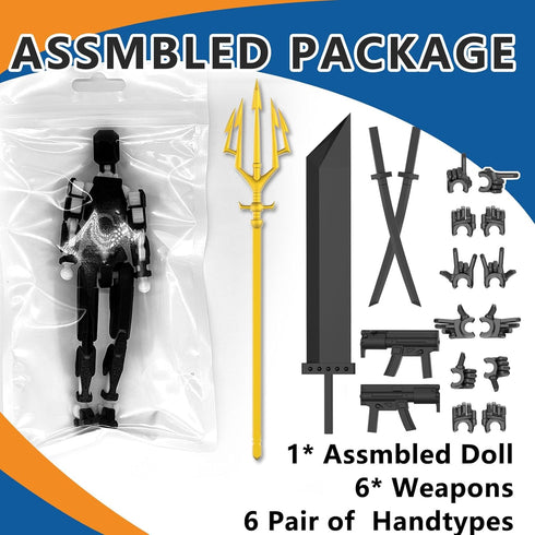 ?Assembled? T13 Action Figure Set, Giant Sword Titan 13 Robot Action Figure 3D Printed robo 13 Action Fidget Toys Figure Articulated, Dummy13, T13 for Collectors Desktop Decorations (Golden-Black)