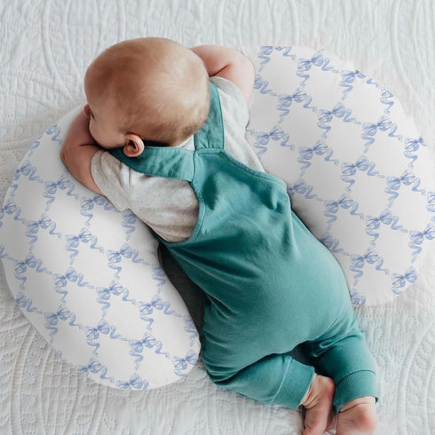 Blue Bows Ribbon Baby Nursing Pillow Covers for Boy Girl Pastel Blue Ribbons Nursing Pillow Slipcovers