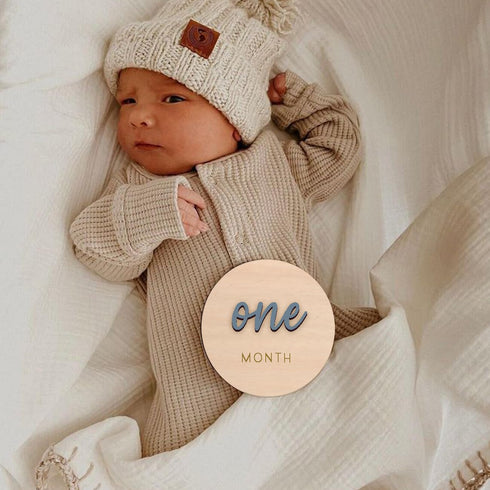 cephira Set 1-12, Monthly Baby Milestone and First Holiday Signs, Wooden Baby Months Disc Hello World Newborn