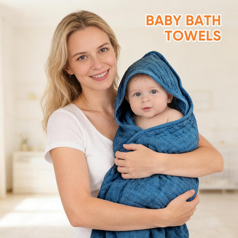 MIGIOL 100% 32 32 Inches, 3 Muslin Baby Towels Cotton Super Soft Muslin Baby Bath Towel - x Suitable for Newborn