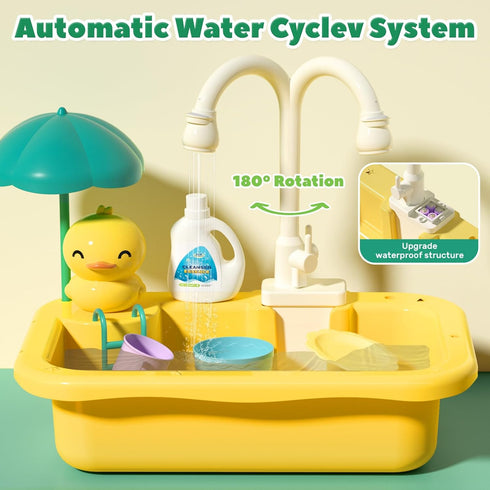 CUTE STONE Play Sink with Running Water - Kitchen Sink Toys with Play Food and Utensils for Children Role Play