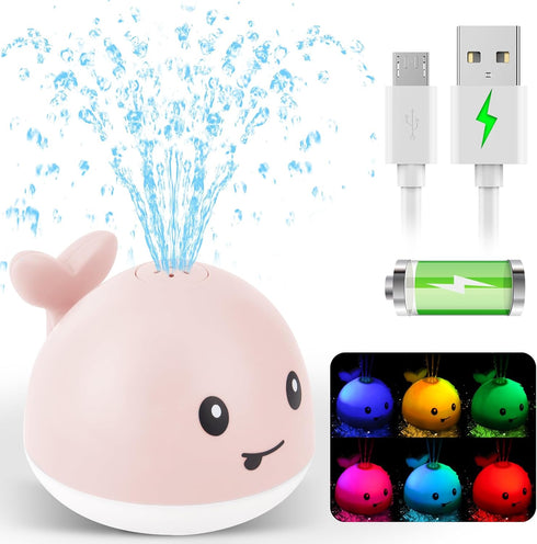 2024 Upgraded Baby Bath Toys, Light Up Whale Sprinkler Pool Toys for Kids Ages 1-3, Pink