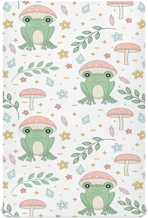 KICPOAY Cute Frog Mushrooms Leaves Fitted Crib Sheets Stretchy Portable Playard Sheets for