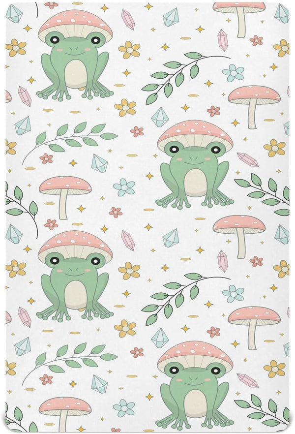 KICPOAY Cute Frog Mushrooms Leaves Fitted Crib Sheets Stretchy Portable Playard Sheets for