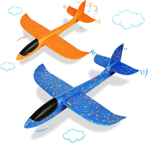 VCOSTORE 2 Pack Foam Airplanes, Large Throwing Glider Plane Toy with 2 Flight Modes for Outdoor Sports Toys 3-12