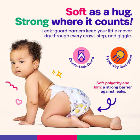 6, 35+ lbsBaby 68Count Happy Hues Go-Getters Disposable Diapers Size Diapers with Shea Butter, Wetness Indicator,Leak