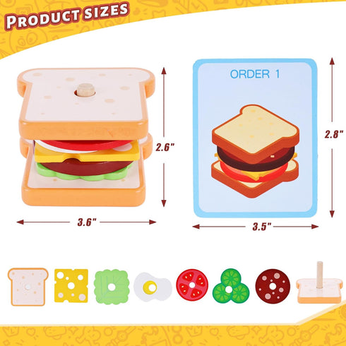 LovesTown Wooden Stacking Toys, Montessori Sandwich Stacking Toys for Kids Educational Birthday Gifts