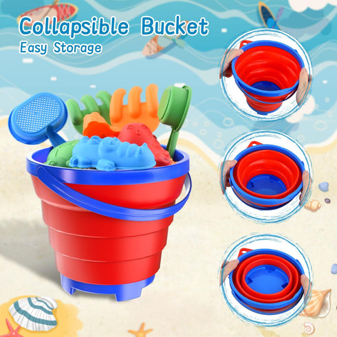 Fegalop 3 Packs Summer Collapsible Beach Toys for Toddler,Sandbox Toys for Kids Foldable Buckets with Sand