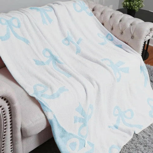 Cozy 50x60 Bow Blanket Blue Bows Soft Throw Blanket Reversible Premium Fabric for Best Comfort