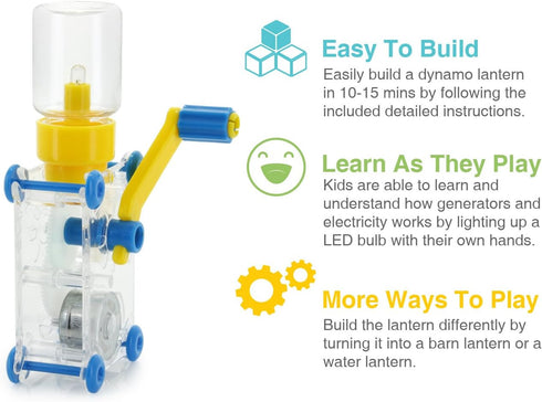 Tenergy ODEV Dynamo Lantern Educational STEM Building Toy, Hand Cranked Power Generator for Kids Age 14+