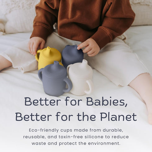 (2 Pack) 6+ KIDSco. Silicone Sippy Cups Soft Spout & Easy Grip Handles for Babies months, Plastic Free, Toxic Free