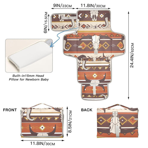 WELLDAY Western Aztec Portable Diaper Changing Pad - Waterproof Foldable Baby Diaper Changing Pad with Built-in Pillow