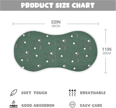 Qinllo 2 Pack 22"x11" Muslin Burp Cloths Golf Green Print Cotton Baby Burp Cloths Ultra Absorbent and Soft Burping
