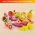 35PCS FUN LITTLE TOYS Wooden Play Food for Kids Kitchen, Pretend Cutting Food Toys with Wooden Tray, Dishes and Knife