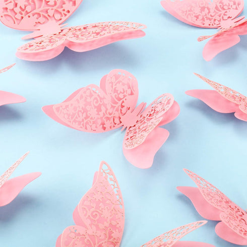 Outus 120 Pieces Pink 3D Layered Butterfly Wall Decor, Removable Stickers for Birthday Cake Decorations Crafts
