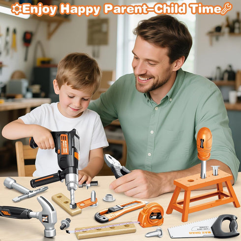 Set 41 Sets, 3 4 5 Kids Tool with Electronic Toy Drill, Realistic Toy Tools with Tool Box for Toddler, Pretend Home