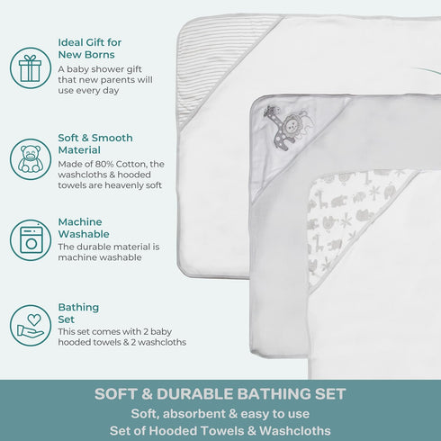 3 Pack Set Spasilk Baby Soft Terry Hooded Towel for Newborn Boys and Girls Gray Lion One Size