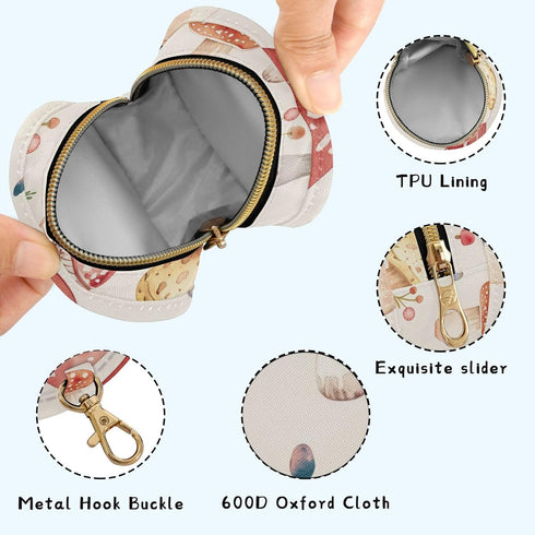YETTASBIN Mushroom Portable Pacifier Holder Case with Metal Hook Buckle & Zipper for Diaper Bag and Stroller, Versatile