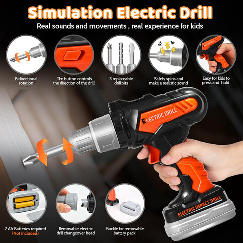 Set Set 49 3-8, Toddler Tool & Kids Tool PCS with Electric Drill, Portable Storage Bag & Adjustable Belt - Construction
