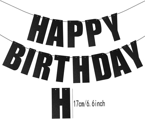 Black Happy Birthday Banner - Birthday Party Decorations Supplies
