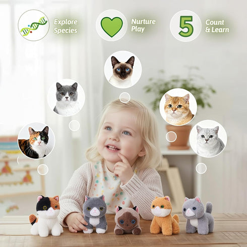OUOZZZ Set 5 Playset Cat Stuffed Animal House Plush Kitten Toy with Soft Cats Interactive & Travel-Friendly Kitties
