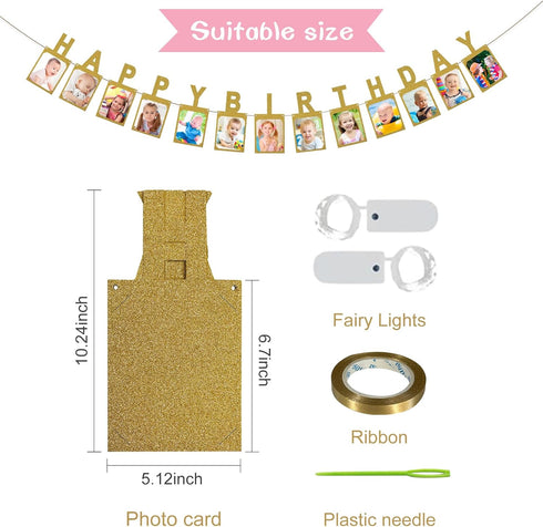 AVlovasd 2 Birthday Photo Banner with Strings of Fairy Lights for Children and Adult Birthday Party Decorations, Annual