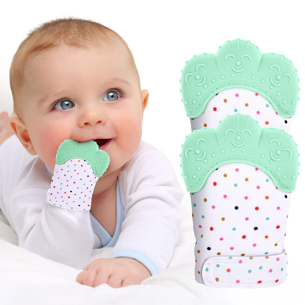 2Pack Silicone Teething Mitt for Infants, Soothing Pain Relief, Safe Teething Toys for 0-12 Months, Prevent Scratches