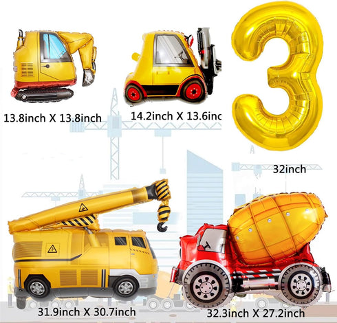 SOIAODRAH 3 Construction Birthday Party Supplies Years Old,Construction Balloons Construction Party Balloon Garland Kit