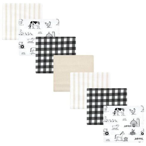 Little Treasure Hudson Baby Cotton Poly Flannel Receiving Blankets Multipack, Black Neutral