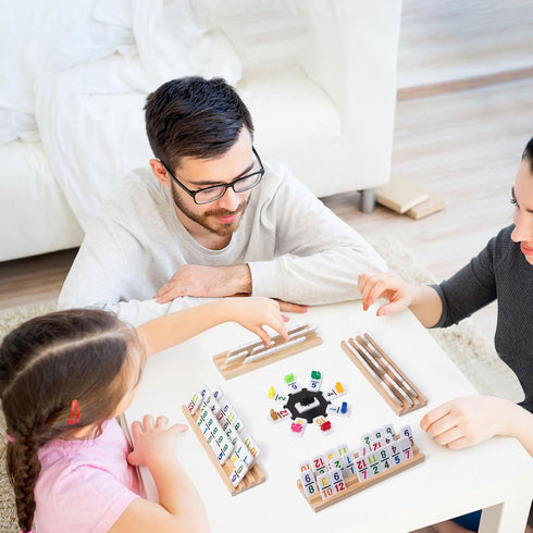 Set 4 12 91 Mexican Train Dominoes with Wooden Trays - Double Dominoes Game with Number Tiles, Portable Carrying Case
