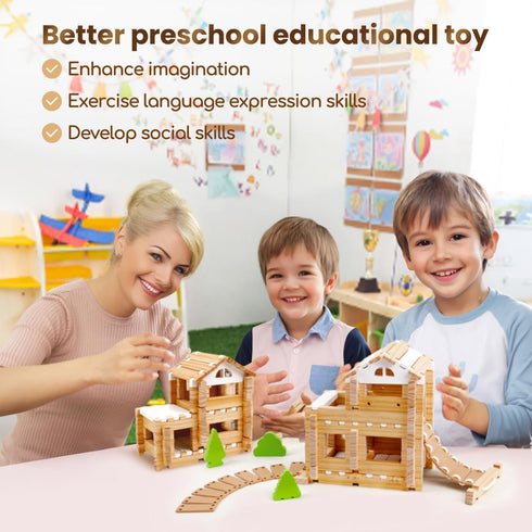 96 4-8 Jovi-mindlyNotchies PCS Wooden Blocks Wooden Toys with Storage Bag, Preschool Learning Toys Wood Blocks Building