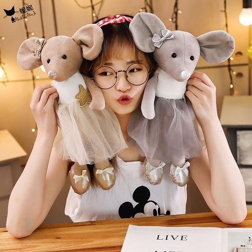 Plush Mouse Stuffed Animal Ballerina Doll, 15.5 Inches Ballet Dance Recital Gift for Girls (Gray)
