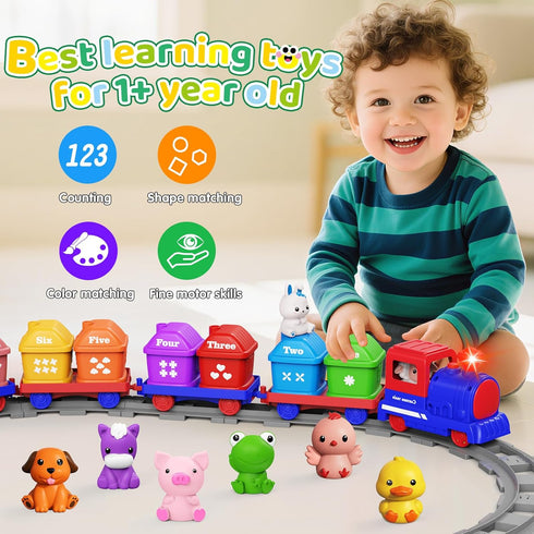 Meytccve Set 2-4,Toddler 1 2 3 Set Train for Toddlers Toys for Year Old,Electric Train Montessori Learning Matching