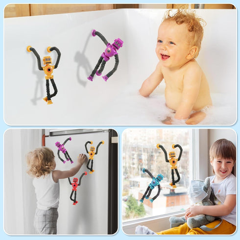 4 Pack Telescopic Robot Suction Cup Toy, Stress Relief Sensory Toys, Pop Tubes for Kids Gifts