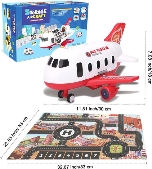Set 3 4 5 6 Dwi Dowellin Airplane Toys with Fire Truck Cars Toy and Play Mat,Plane with Light Up and Sounds,Birthday