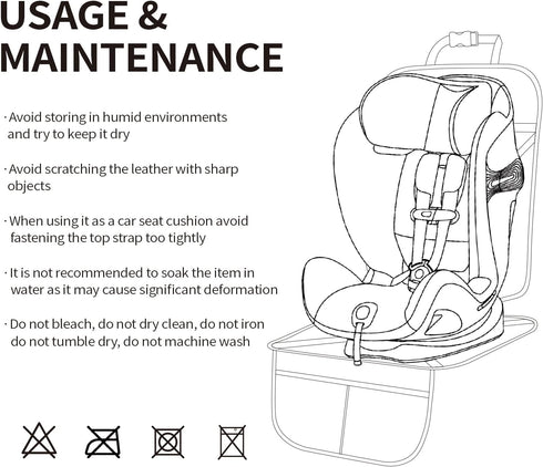 Viaviat 2 Car Seat Protector Leather Waterproof Child Safety Seat Protector Cover with Thick Pad and Large Pockets