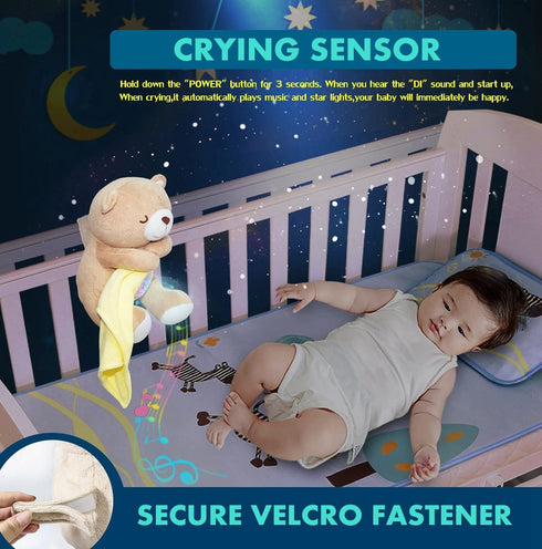 Baby Sleep Soother, Cry Activated Sensor Teddy Bear Lullabies & Mom Heartbeat, Nursery Toddler Star Night Light