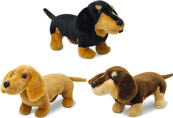 3Pcs Dachshund Plush Animals Set, 9.8" Kawaii Stuffed Dogs, Soft Cuddly Dog Toy for Birthday Party, Best Gift for