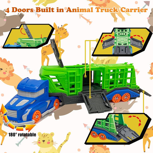 3 4 5 6 3-9 Playset Toddler Truck Toys for Years Old Boys, Safari Animals Toys with Transporter Truck, Zoo Animals